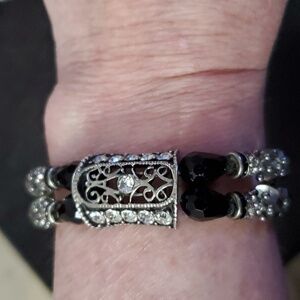 Silver Rhinestone & Gemstone Bracelt
